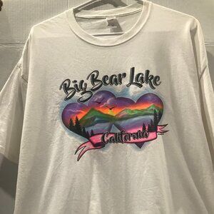 Big Bear Lake, white shirt, XL, california, 100% Cotton, Short sleeve, Heart